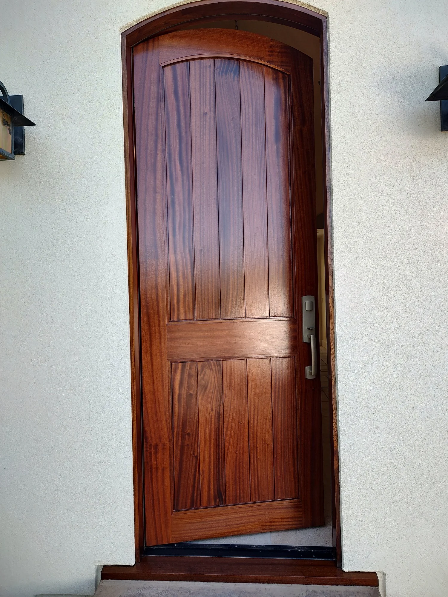 Professionally stained wood entry door